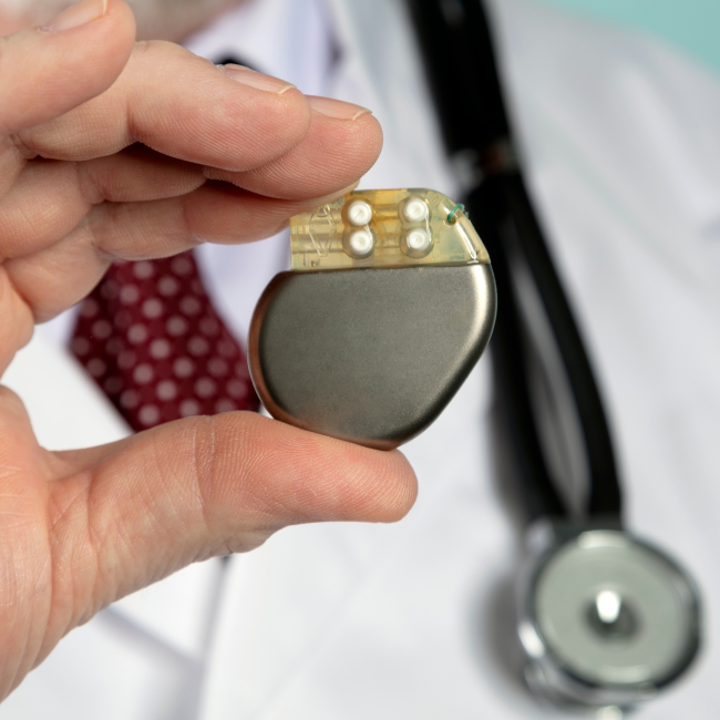 Doctor holding a pacemaker