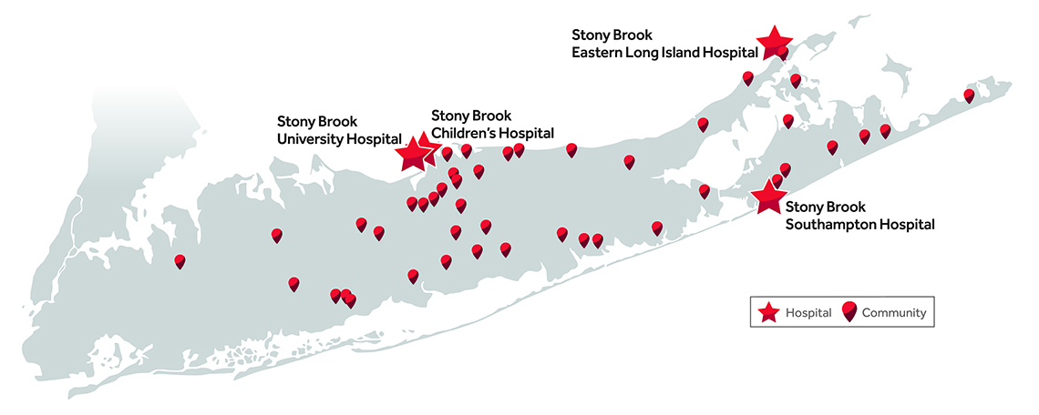 Mapa de ubicaciones de medicina de Stony Brook