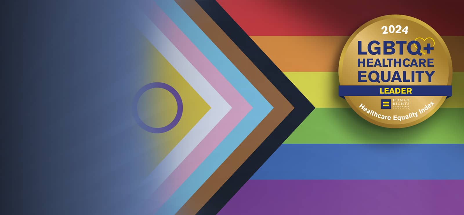 LGBTQ flag with Healthcare Equality Index (HEI) national designation badge