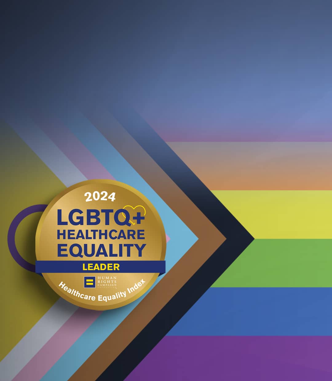 LGBTQ flag with Healthcare Equality Index (HEI) national designation badge