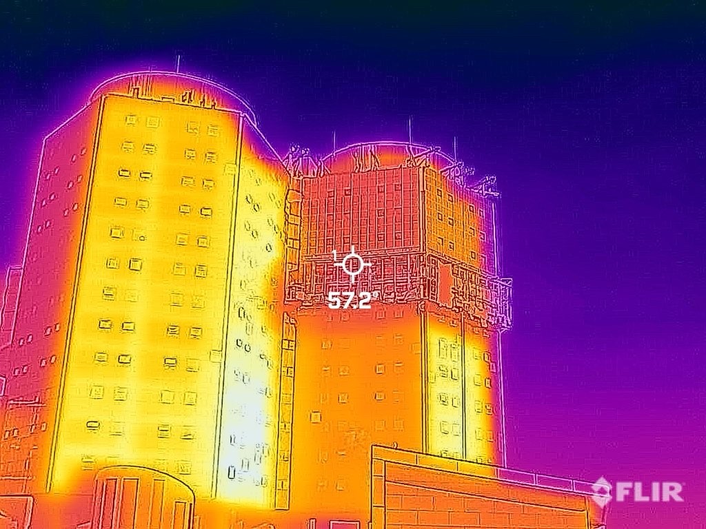 Thermal image of curtain wall under construction Thermal image of curtain wall under construction