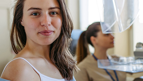 woman at mammography exam
