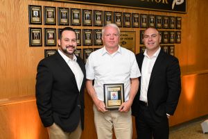 Sachem Alumni Association President Chris R. Vaccaro, Dr. Richard Scriven and Sachem Alumni Association VP Matthew J. Barbis (left to right)