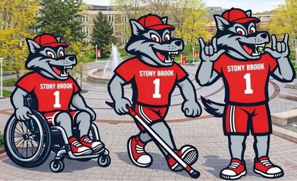 Wolfie on campus cartoon